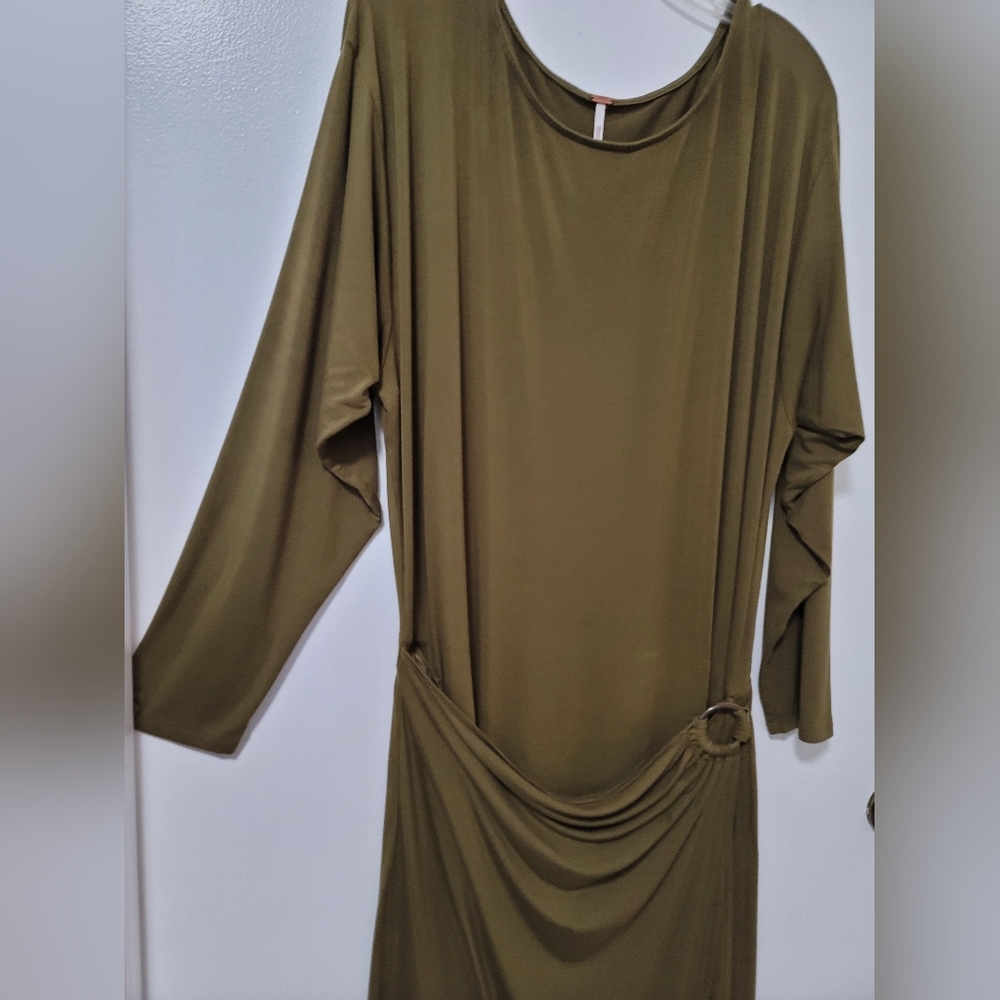 Free People Olive Asyssa Long Sleeve Jersey Maxi Wrap Dress Size Large - Picture 7 of 16